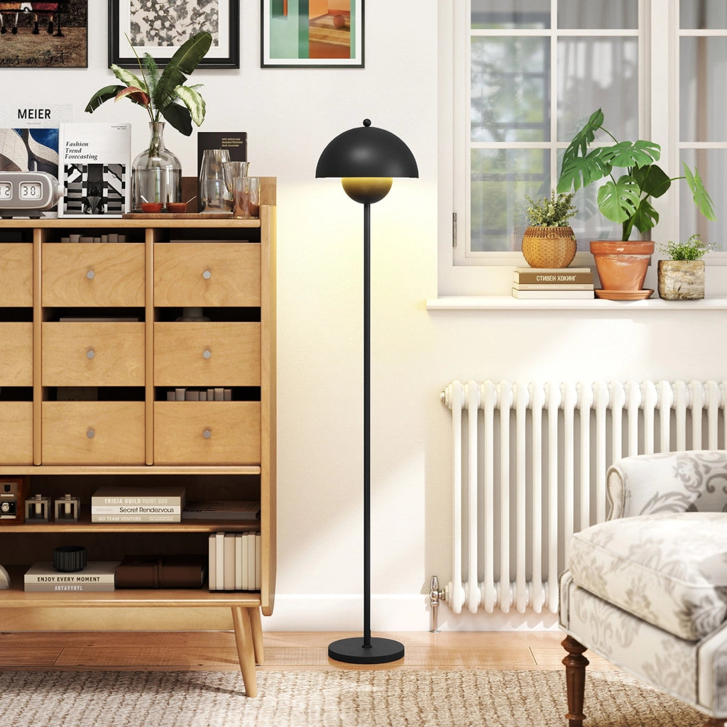 Lampada da terra per soggiorno moderna con paralume a ciotola interruttore a pedale attacco E27 senza lampadina ?30x155 cm nero ¨C zephmum ¨C nero