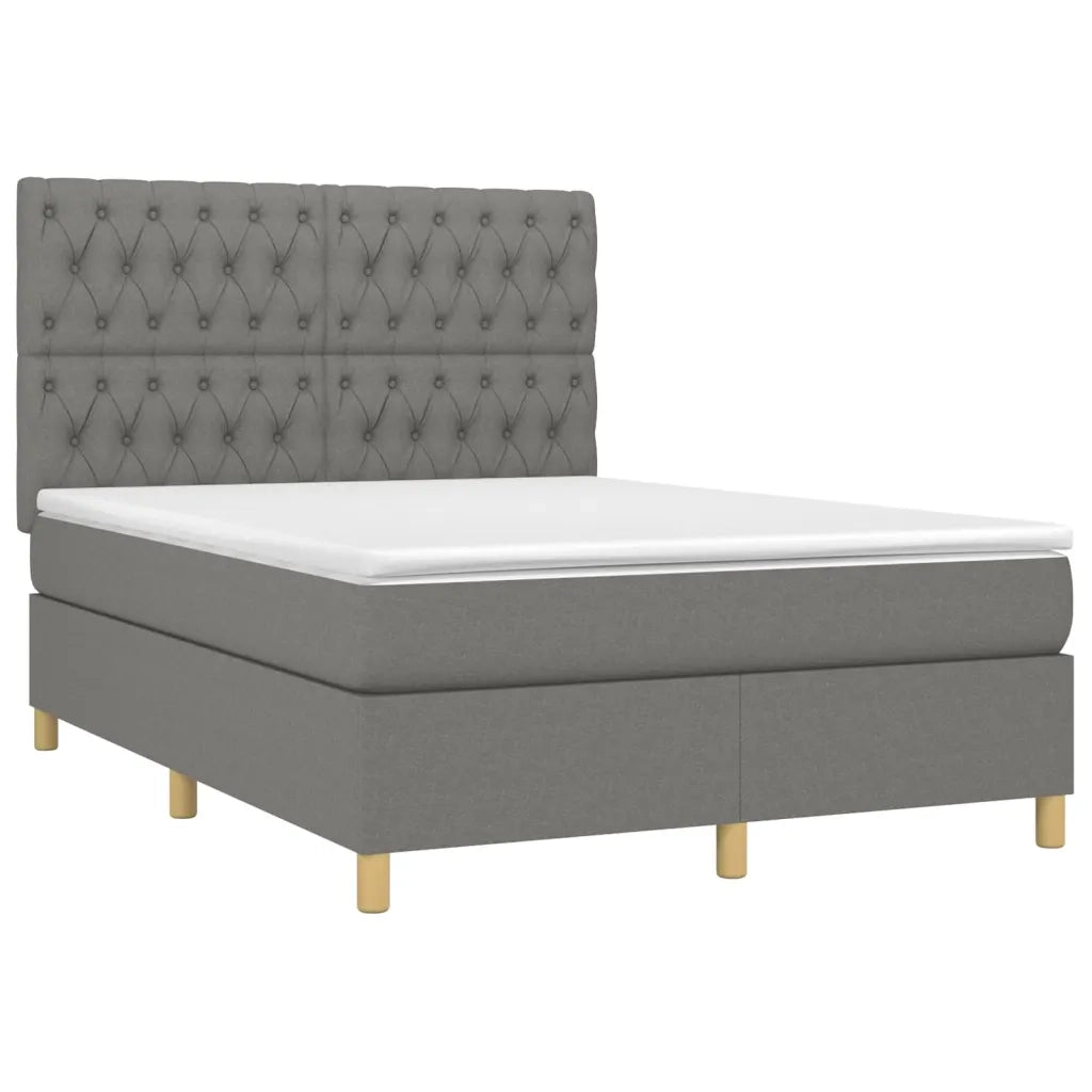 Letto a Molle Materasso e LED Grigio Scuro 140x200cm in Tessuto 3135678