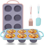 Set di 4 Forme per Cupcake in Silicone - 6 Forme per Cupcake in Silicone, Modello per Cupcake, Muffin e Cupcake con Manico e Smalto Antitarsale - Ideale per la Preparazione di Muffincakes - Torta