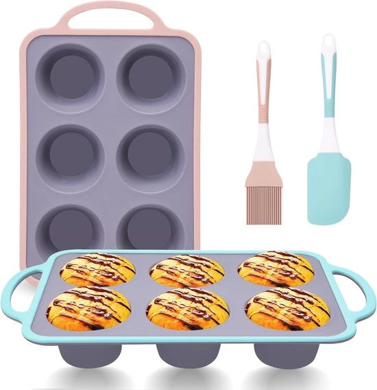 Set di 4 Forme per Cupcake in Silicone - 6 Forme per Cupcake in Silicone, Modello per Cupcake, Muffin e Cupcake con Manico e Smalto Antitarsale - Ideale per la Preparazione di Muffincakes - Torta