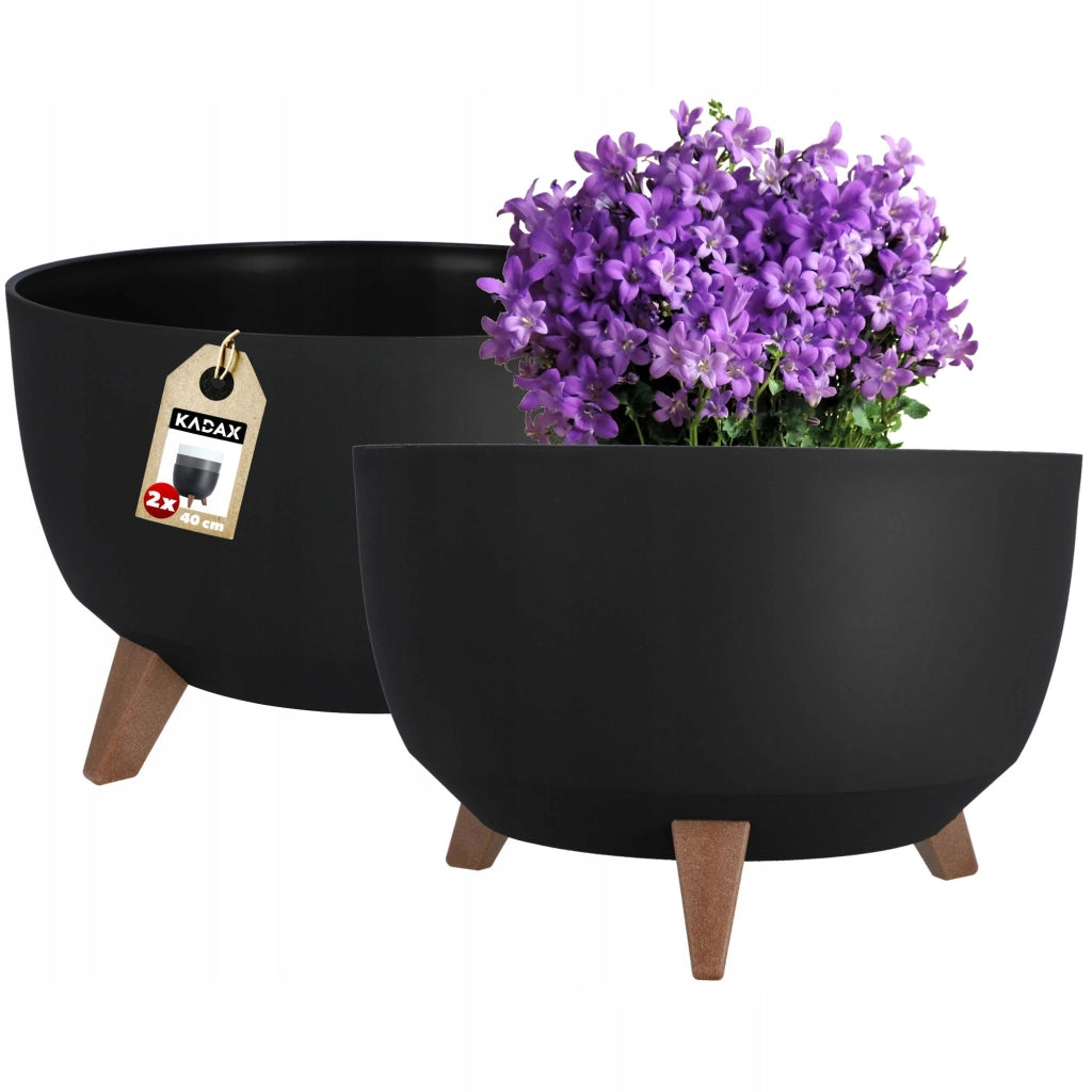 Vaso da fiori KADAX, fioriera, coperchio, gambe, inserto, vaso da fiori, 40 cm, nero, rotondo, 2 pezzi.
