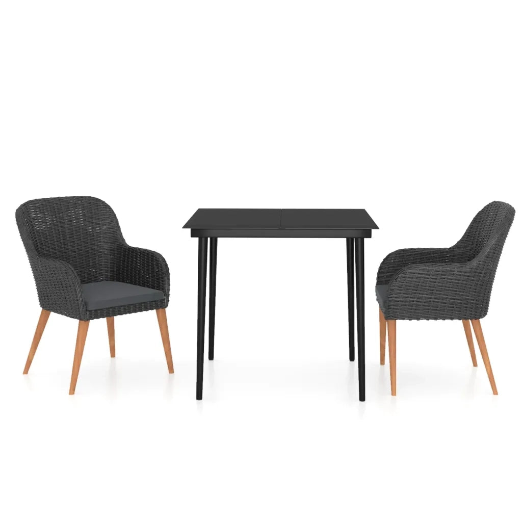 Set da Pranzo per Giardino 3 pz con Cuscini Nero cod mxl 40987
