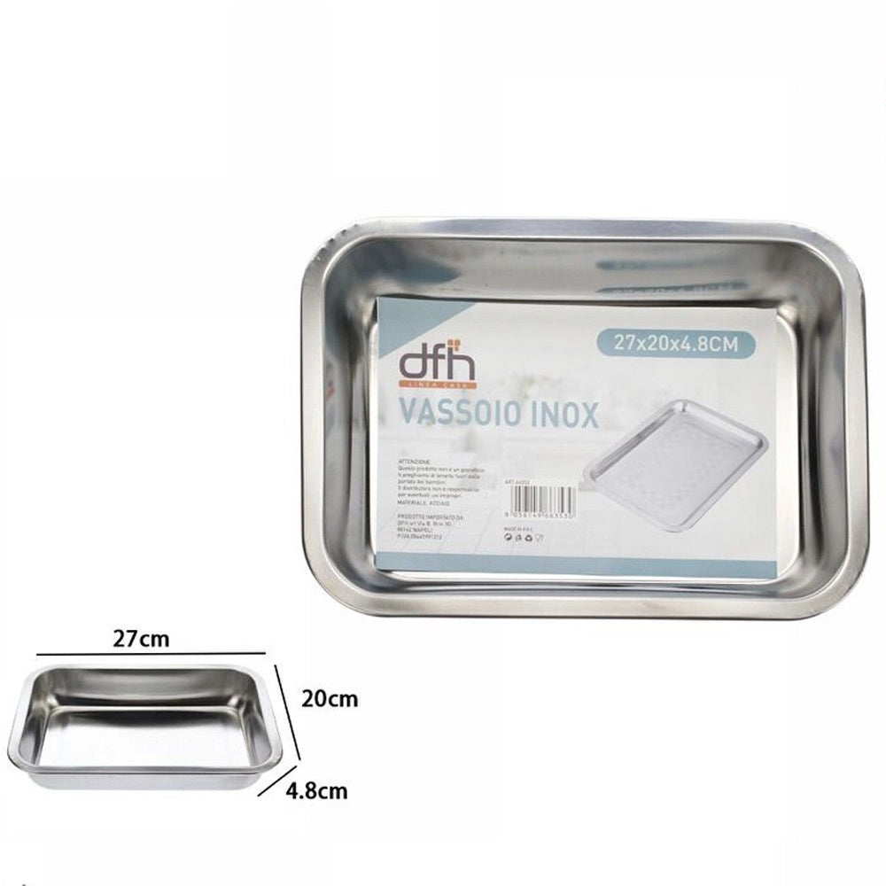 Trade Shop - Vassoio Teglia In Acciaio Inox Rettangolare Portata Cucina Forno 27x20x4.8 Cm -