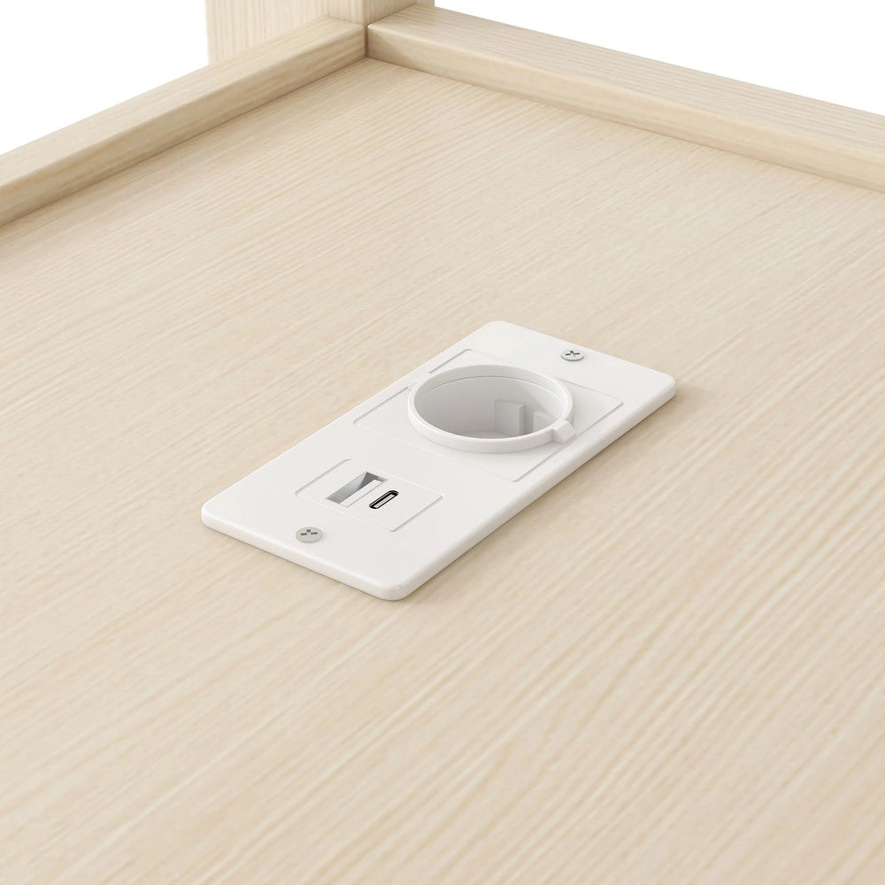Letto a Soppalco con Scrivania, Ripiani, LED e USB ¨C MINIMAL ¨C 140x200, Naturale