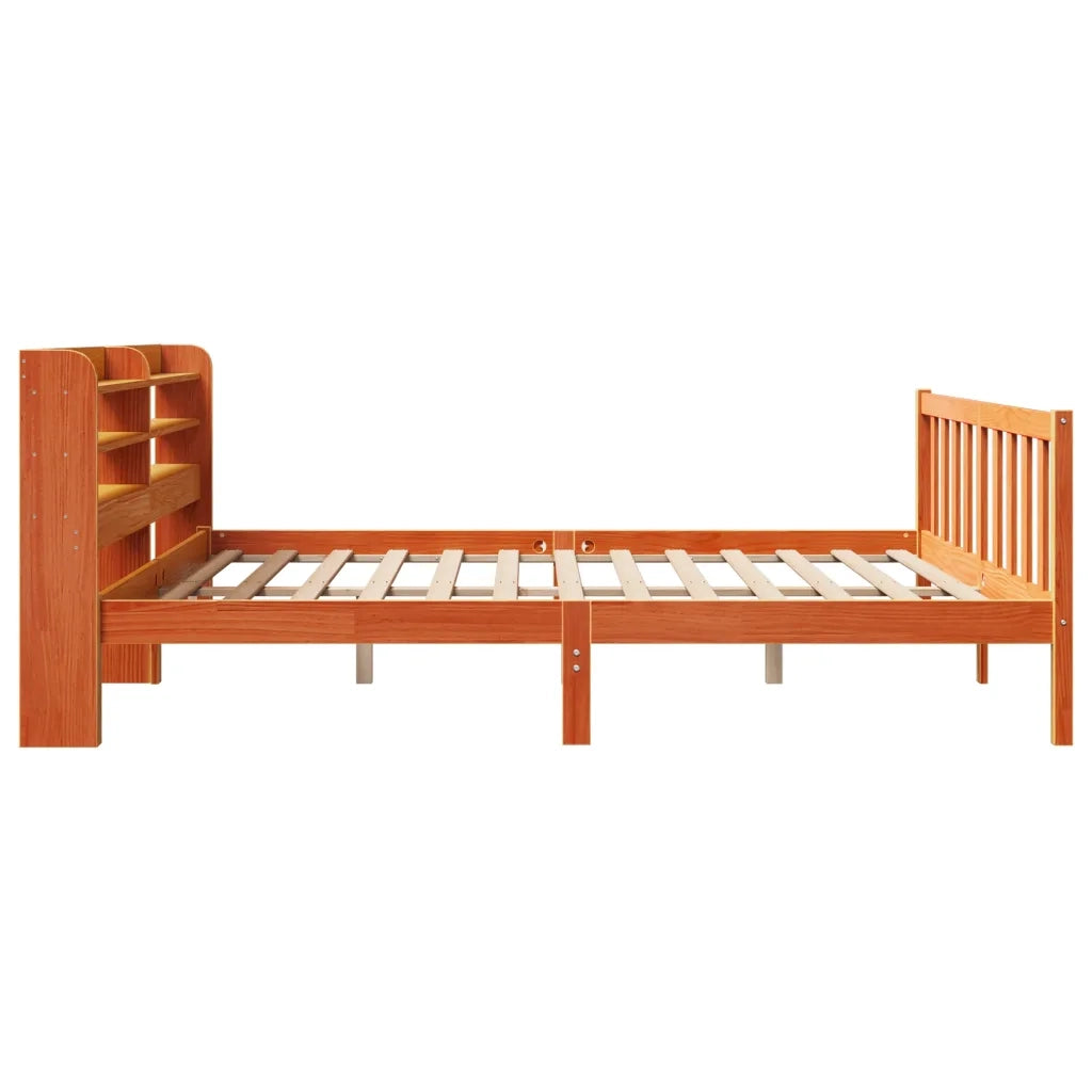 Giroletto con Testiera-Struttura Letto con testiera Marrone Cera 200x200 cm Massello Pino 178045