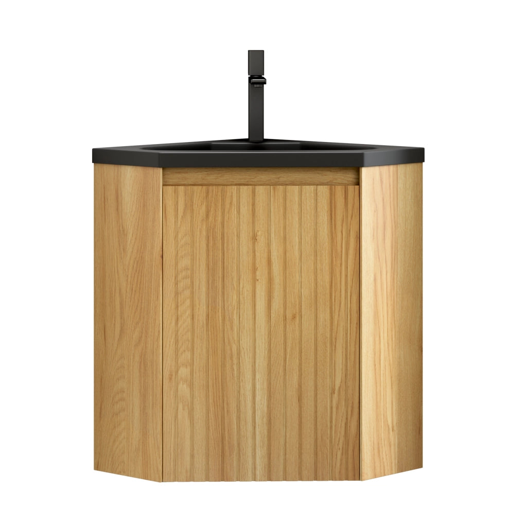 MOBILE BAGNO ANGOLARE 38 cm con lavabo integrato in resina nero e legno naturale