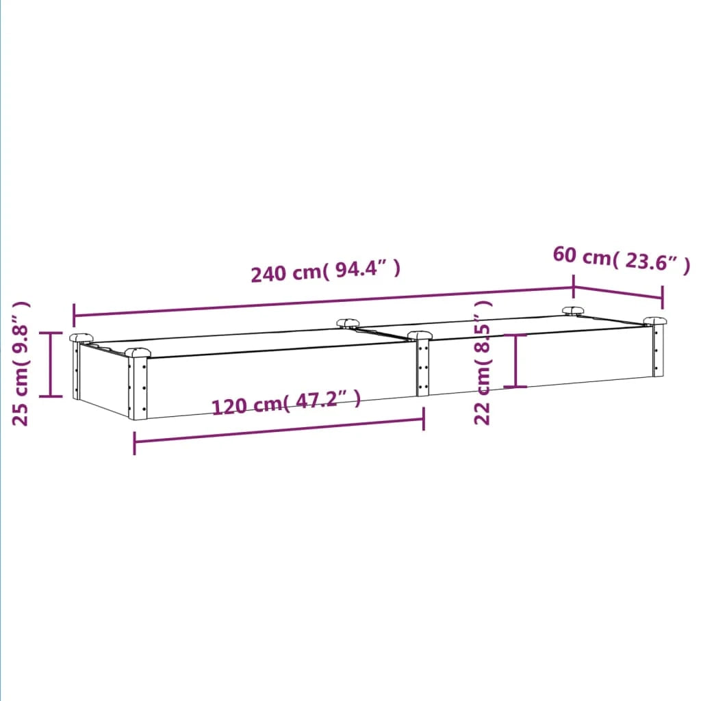 Fioriera rialzata per piante fiori patio giardino rivestimento 240 x 60 x 25 cm legno massello di abete grigio 02_0039846