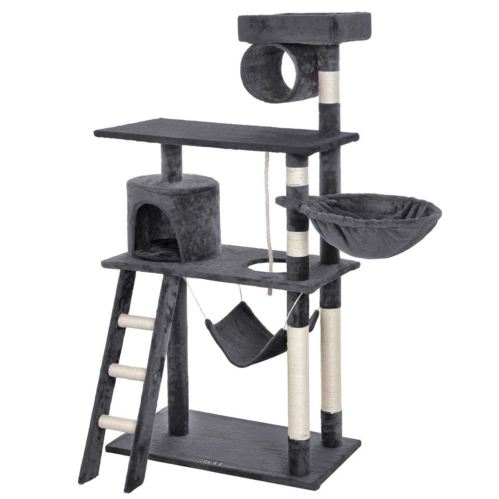 Albero Tiragraffi per Gatti Parco Giochi Cuccia Graffiatoio gatto 142cm Grigio