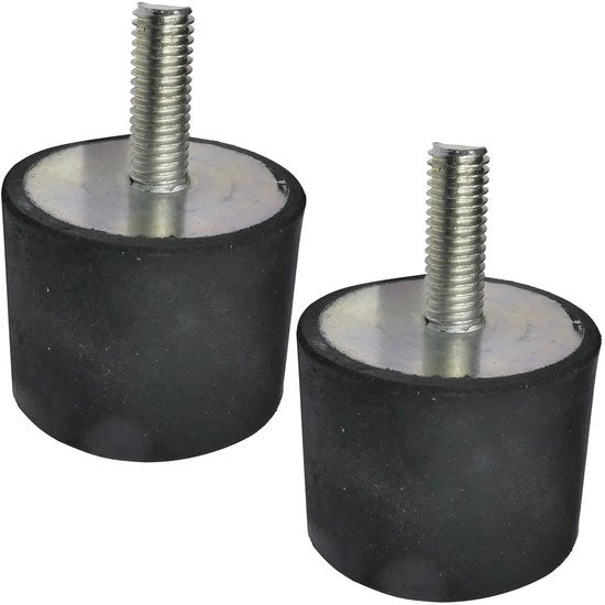 Set di Buffe in Gomma di Raccordo da 2 - Demper Trillamento - Viti M8 - Ø40mm L:30mm - Durezza Shore 70 - Nero/Argento - Sopporta fino a 1008N