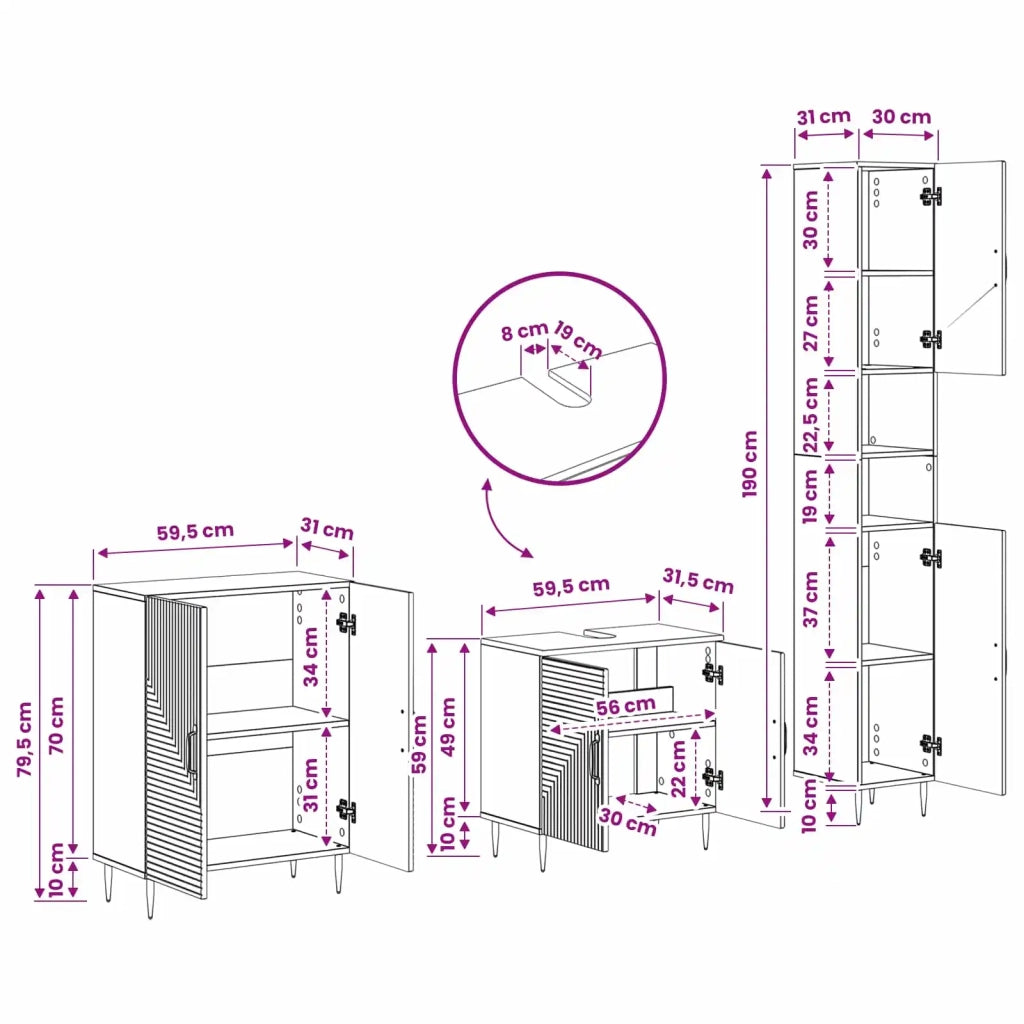 Set di armadietti da bagno in 3 pezzi HAARLEM Grigio Cemento 3417453