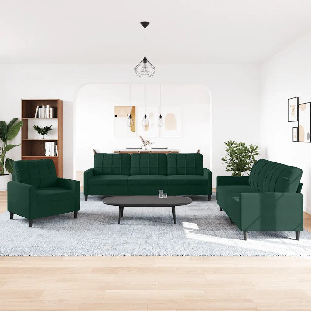 vidaXL Set di Divani 3 pz con Cuscini Verde scuro in Velluto