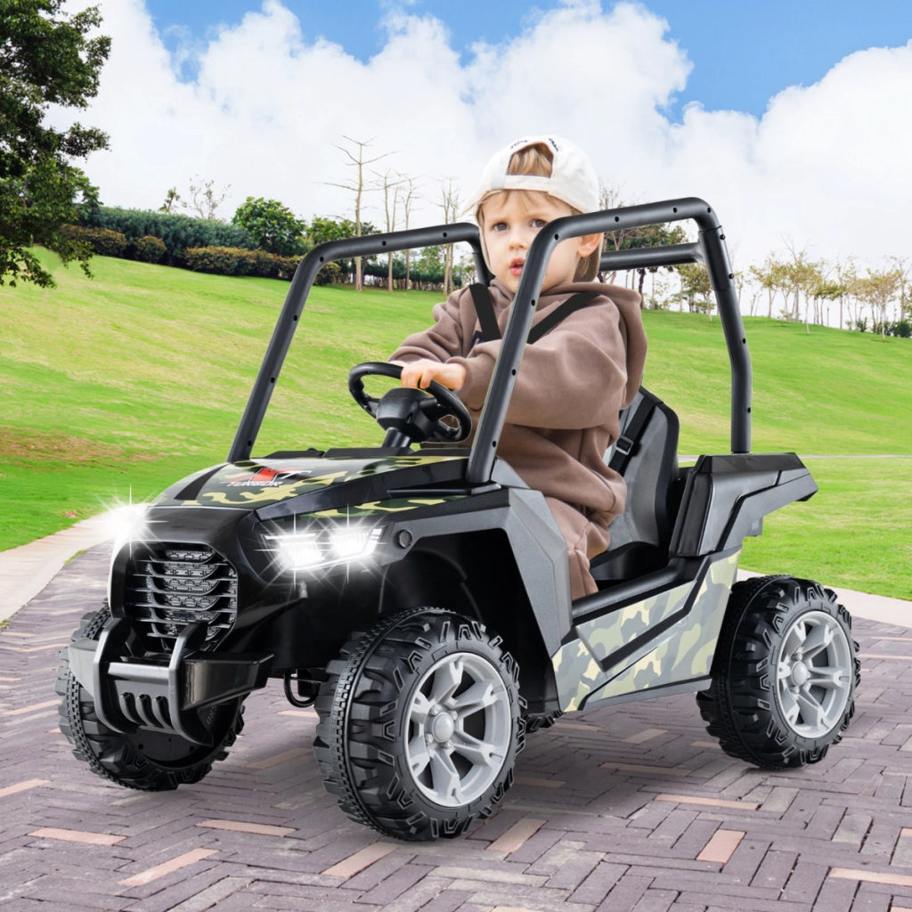 UTV Elettrico per bambini con batteria 24V e controllo remoto 2 sospensioni a molla, Veicolo giocattolo Verde mimetico-Macchinine giocattoli