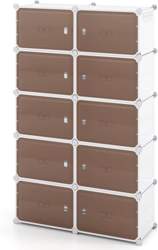 Scarpiera Salvaspazio a 8 Scomparti, Porta Scarpe da 32 Paia con Mensole Rimovibili, Ganci Laterali e Porte Magnetiche, Scatole per Scarpe Impilabile in Plastica (95×32×126 cm)