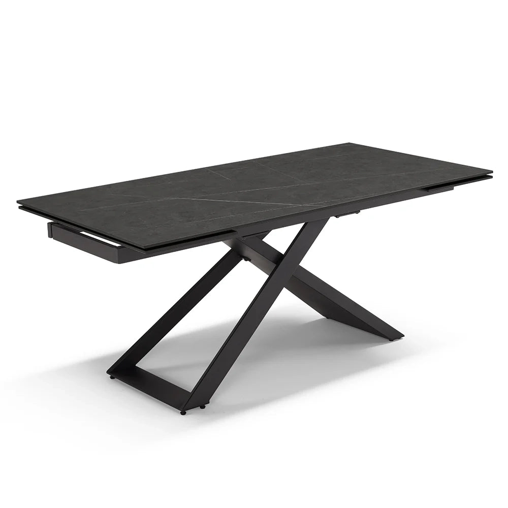 Tavolo allungabile da pranzo Pietra Nera 180x90 HIDRA fino a 260 CM per sala da pranzo, cucina e soggiorno, design moderno con top in grès ceramico