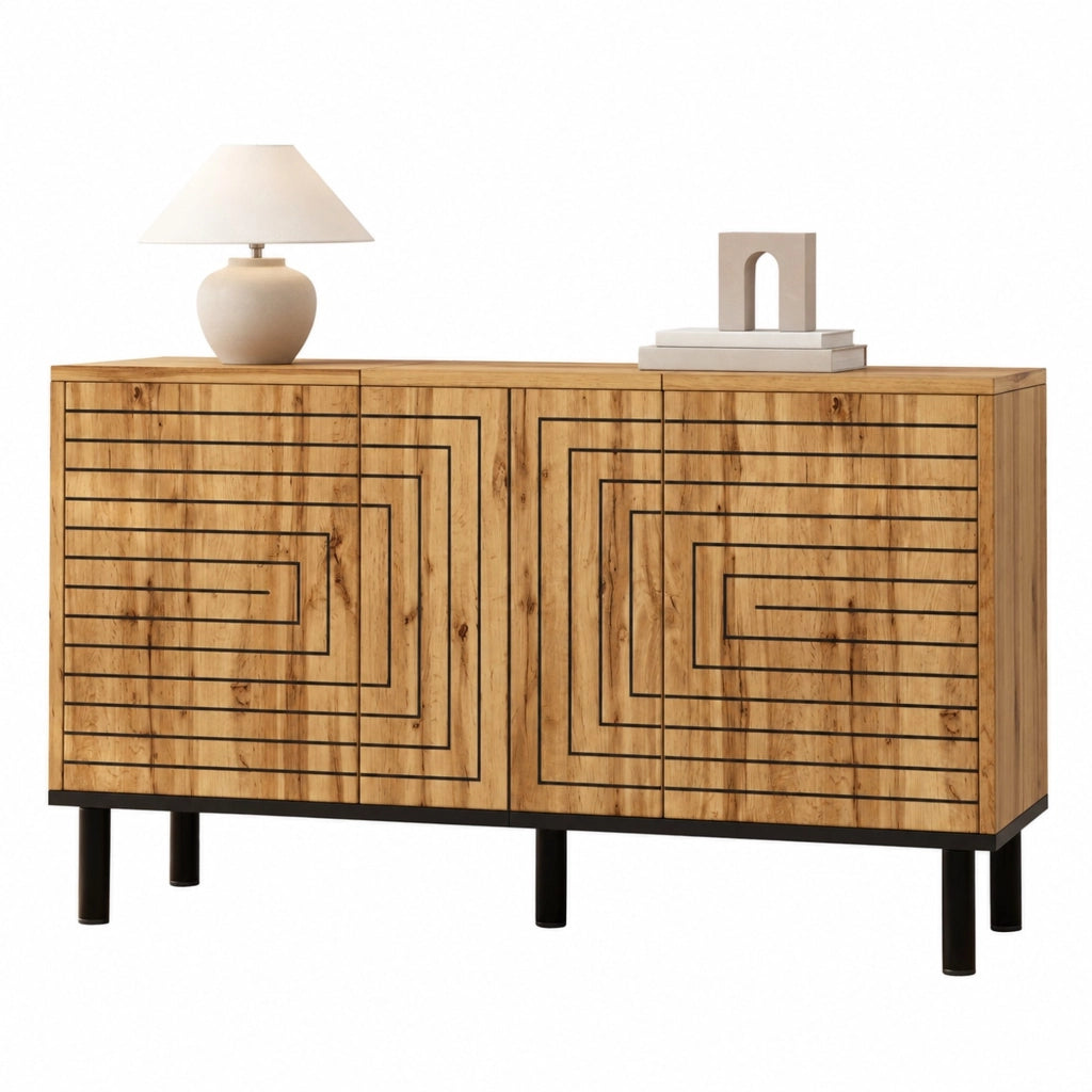 Madia con 3 ante ad apertura a pressione e 6 vani - per soggiorno - 120 x 35 x 68 cm - naturale