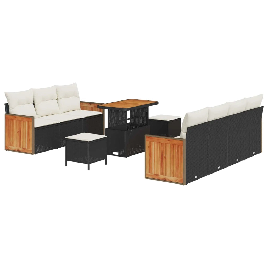 Set Divano da Giardino con cuscino 10 pcs Nero e Crema