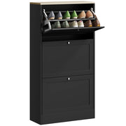 Scarpiera a 3 Cassetti ¨C Zephmum ¨C Legno, Nero, 60x23.5x115 cm