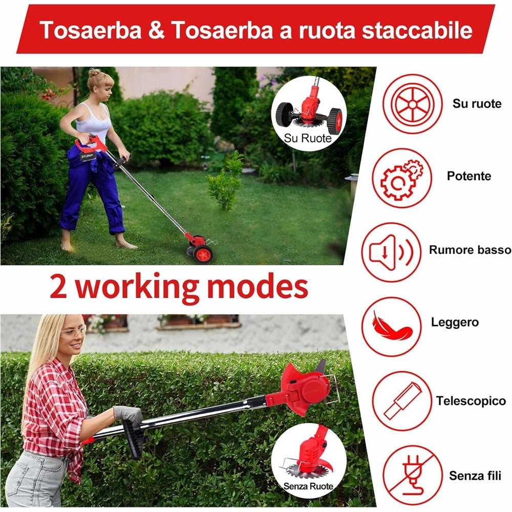 Trade Shop - Decespugliatore A Batteria 48v Tagliabordi Elettrico Altezza Regolabile Per Giardini -