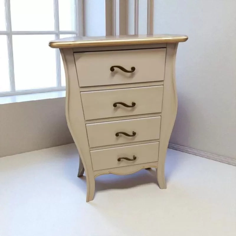 Cassettiera 4 cassetti legno shabby avorio anticato filo oro 62x42x105 - Mobili 2G