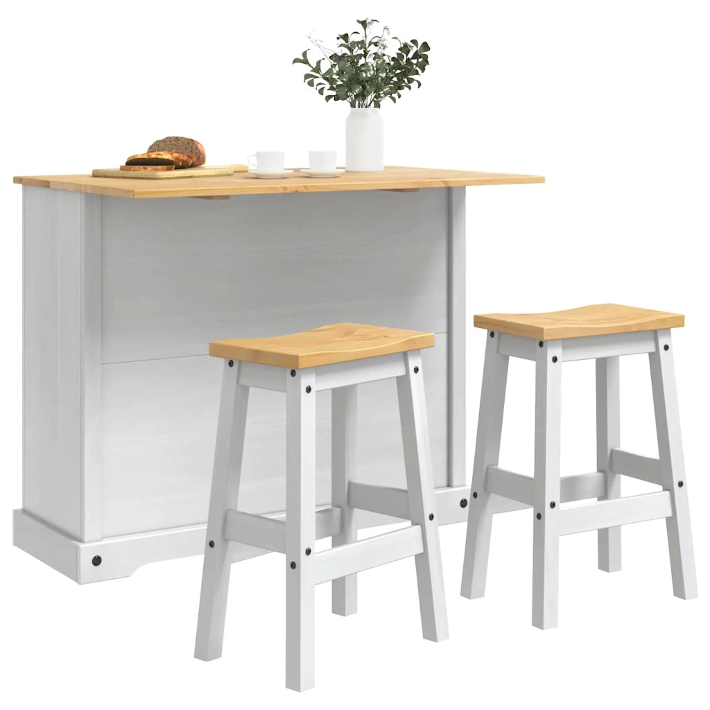 Set isola da cucina 3 pz Bianco e Cera di Miele Pino Massello 3425401