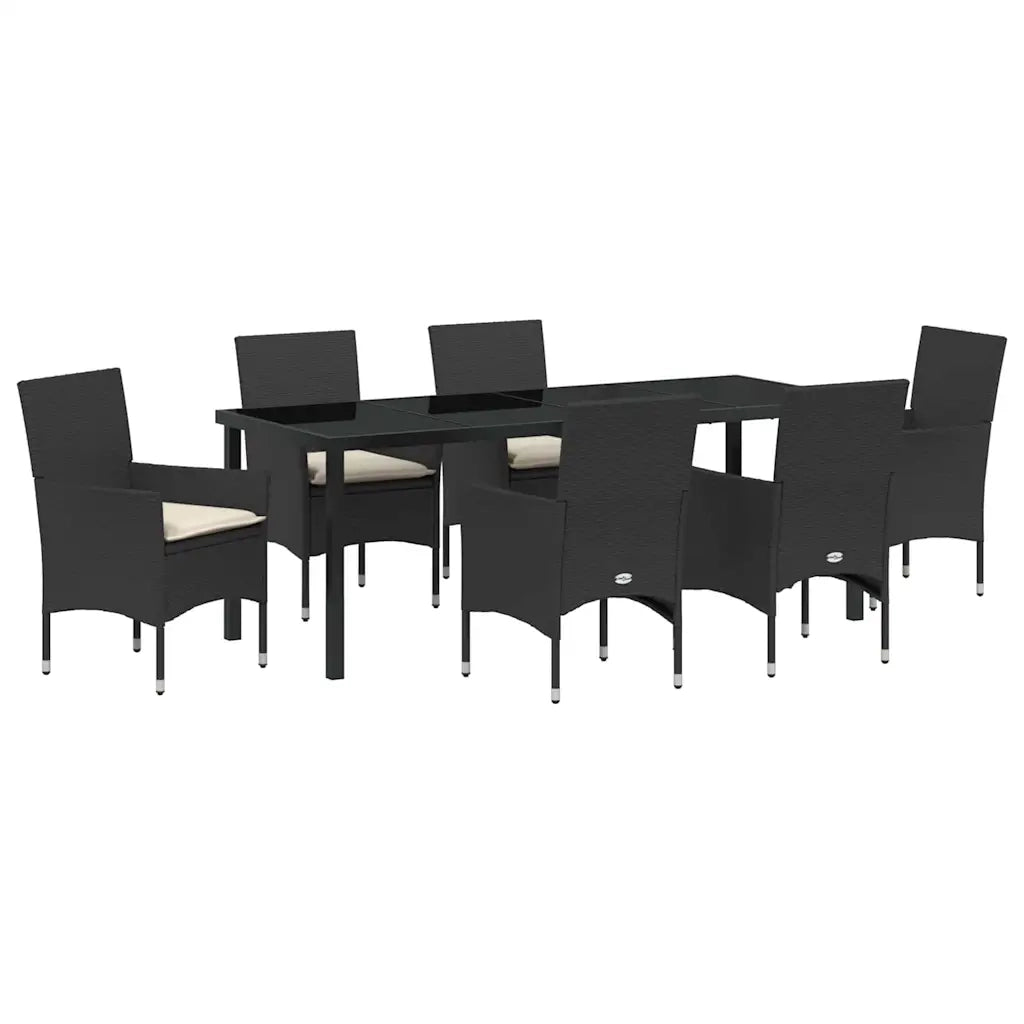 Set da Pranzo per Giardino con cuscino 7 pcs Nero polyrattan 3379770