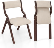 Set di 2 Sedie Pieghevoli da Sala da Pranzo, in Legno Massello con Seduta Imbottita e Schienale in Lino, per Cucina, Soggiorno, Ufficio,2 Colori