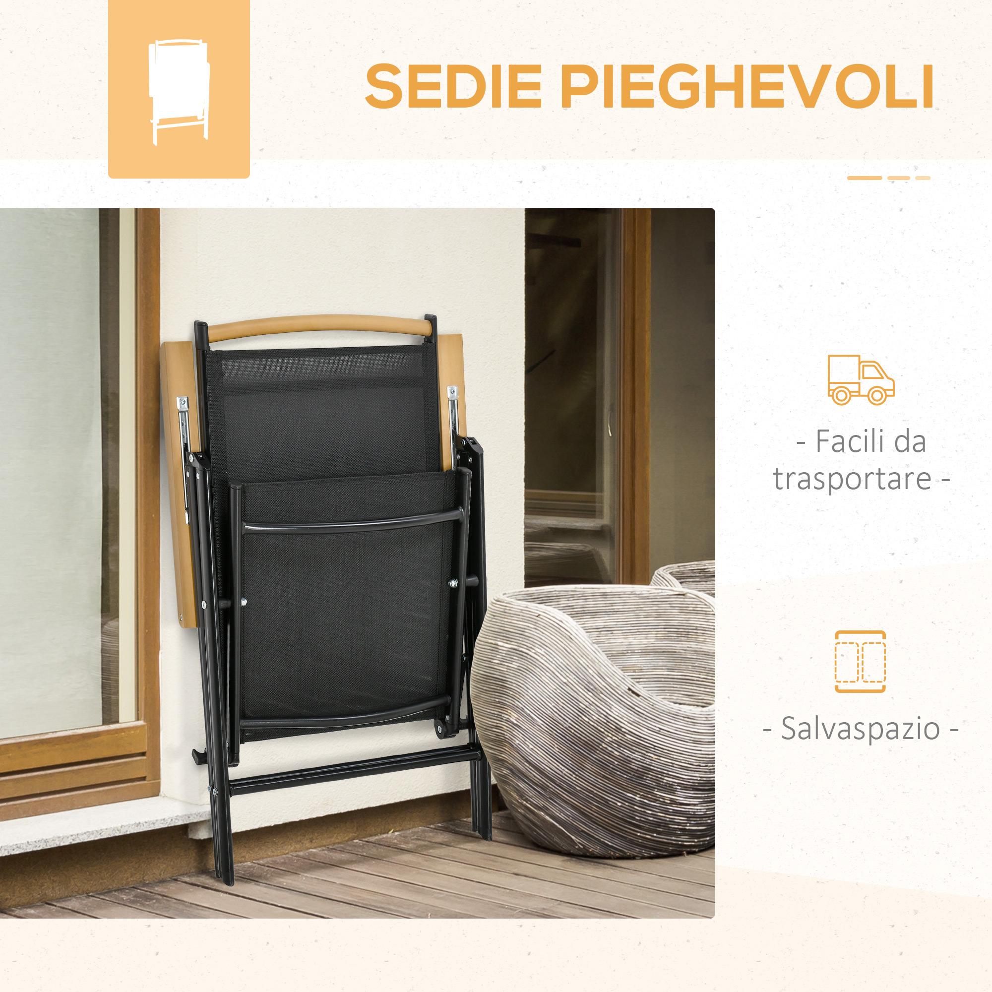 Set Tavolo e 4 Sedie da Giardino in Alluminio e Texteline Nero