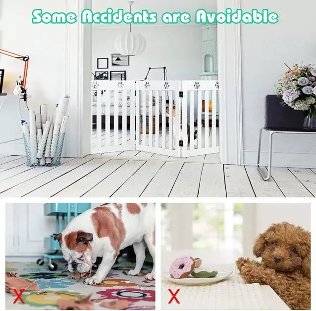 Cancelletto per Cani Pieghevole a 3 Pannelli in MDF Bianco Autoportante per Casa e Scale
