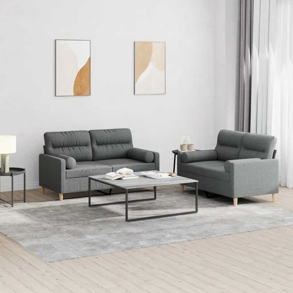Set di Divani 2 pz con Cuscini Grigio Scuro in Tessutocod mxl 107191