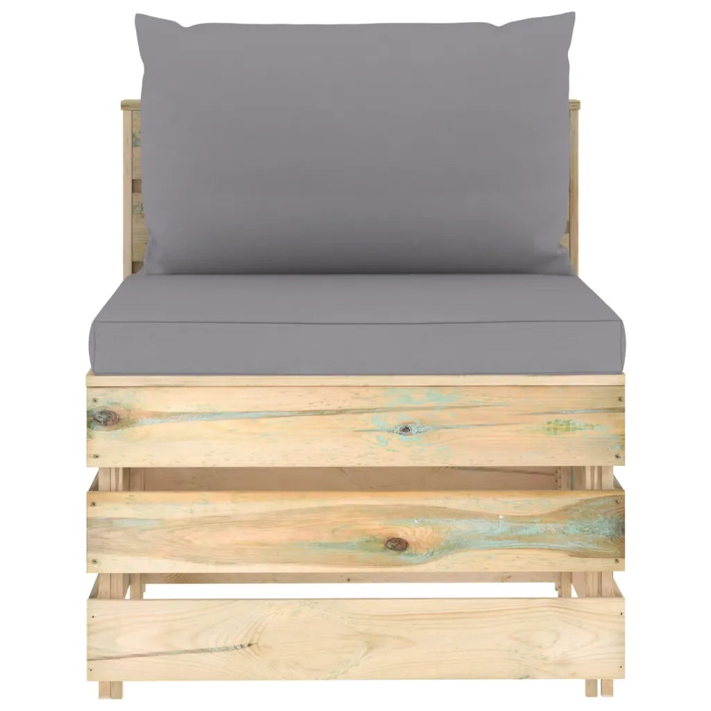 Divano Centrale Modulare con Cuscini in Legno Impregnato Verde 3074508
