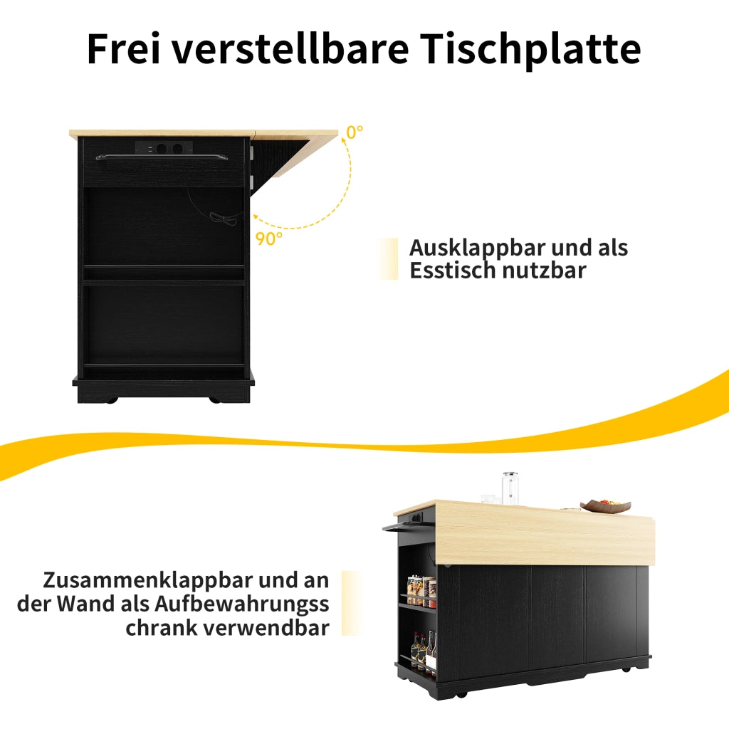 ISOLA DA CUCINA 151,5x59,7x91,7 cm in MDF e metallo Nero/Naturale