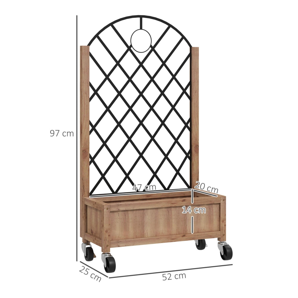 Set 2 Pezzi Fioriera da Giardino con Ruote e Griglia ¨C Zephmum ¨C Legno 52x25x97cm Marrone