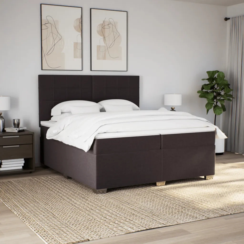 Giroletto a Molle con Materasso Marrone Scuro 200x200cm Tessuto