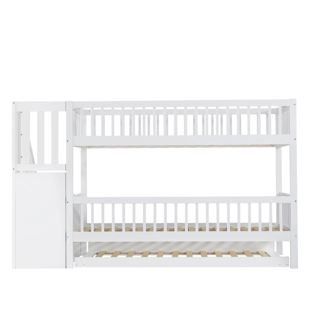 Letto a castello 90x200 cm con letto estraibile in legno di pino e MDF bianco