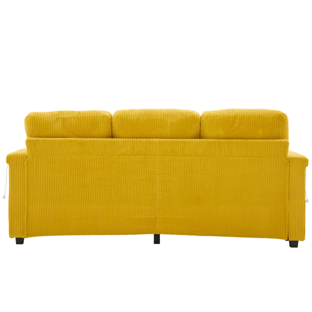 Divano in Velluto con LED, USB-C, Contenitore e Portabicchieri ¨C MINIMAL ¨C Giallo Senape