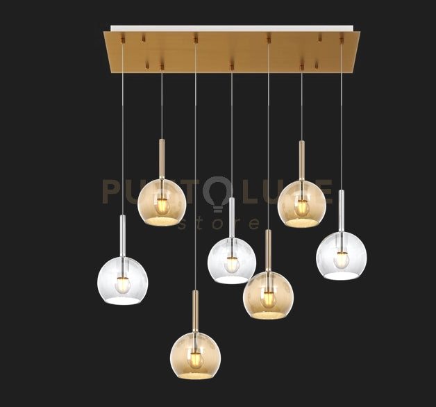 SOSP. OTTONE SAT. RETTANGOLARE 7 LUCI VETRI TUTTI PICCOLO (3X TR+ 4X AM) 1155OS-S7 RP-TA