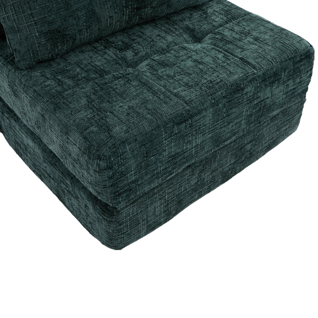 Divano letto pieghevole in ciniglia verde smeraldo con cuscini e imbottitura ad alta densità