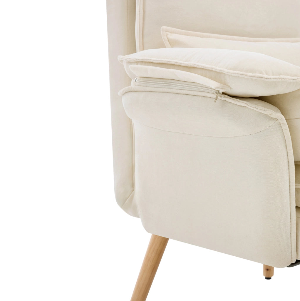 Poltrona relax con pouf; schienale 5 posizioni; beige in effetto lino