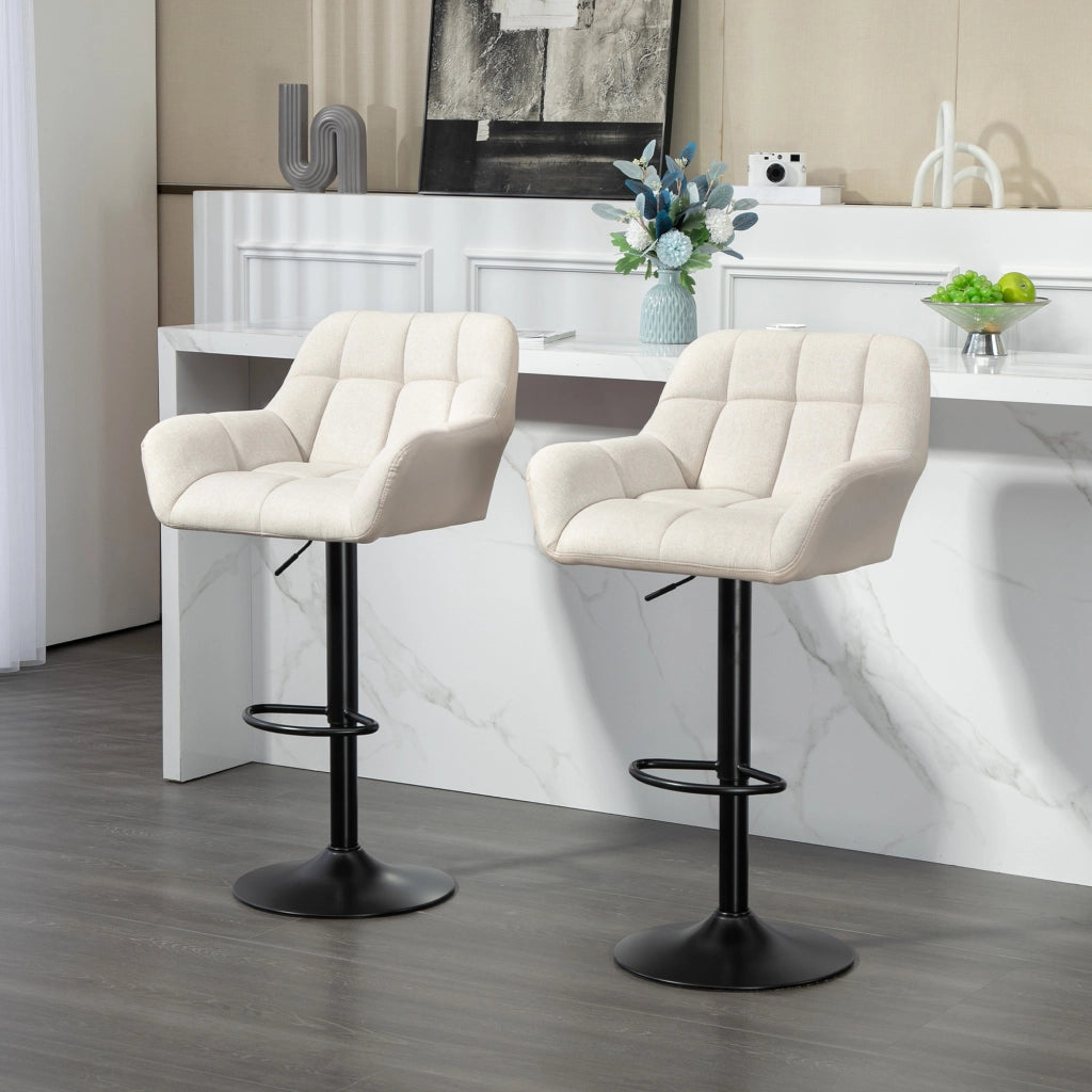 Sgabello da bar ¨C Minimal ¨C 2 pezzi retr¨° in similpelle e tessuto crema e nero