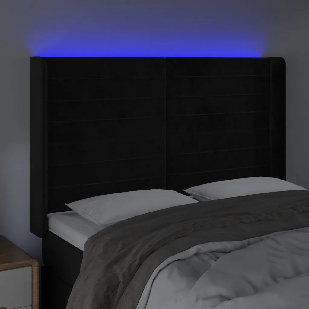 Testiera a LED Nera 147x16x118/128 cm in Velluto 3124238