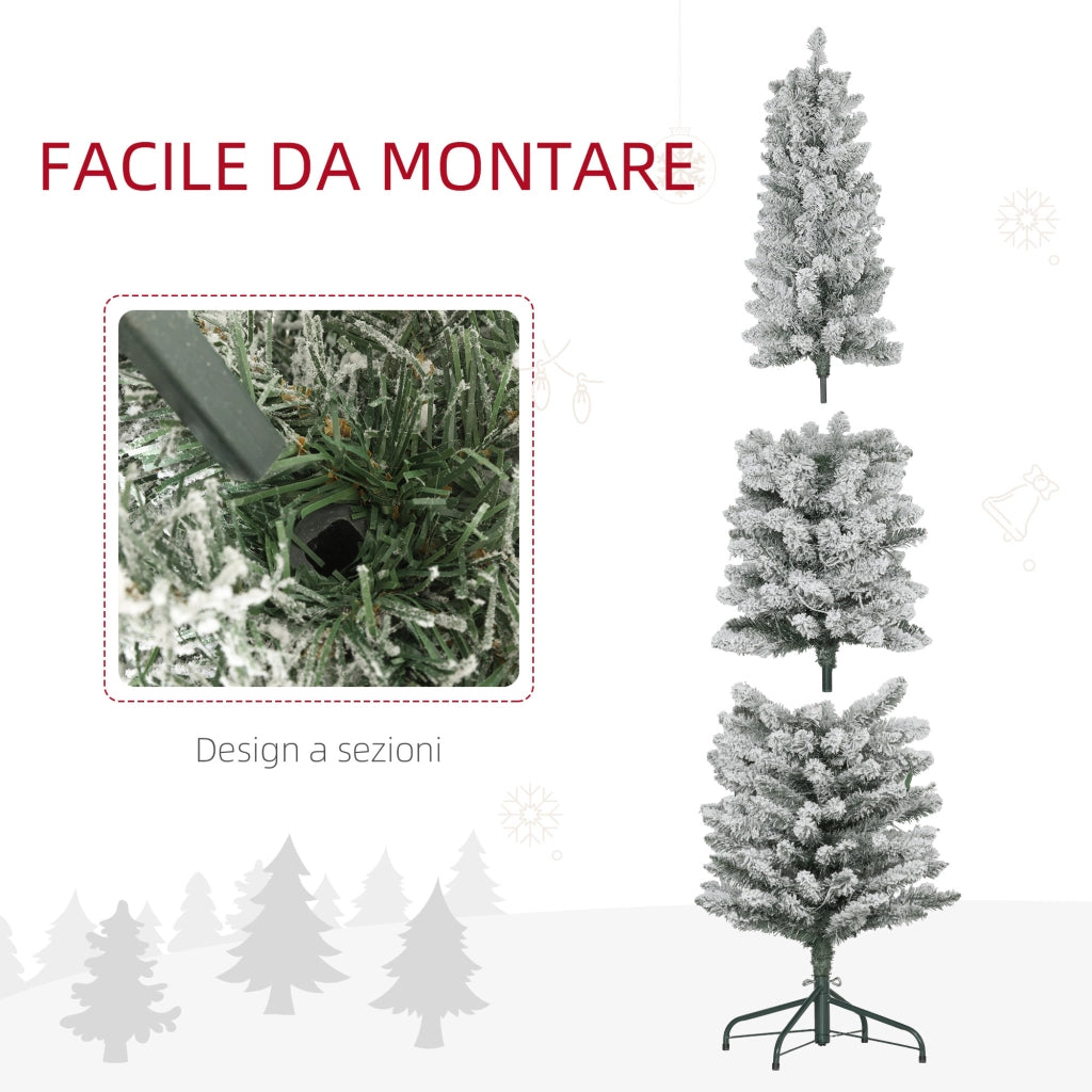 Albero di Natale Innevato con 329 Rami e Luci LED Bianche, in Plastica e Metallo, ?52x180 cm, Verde