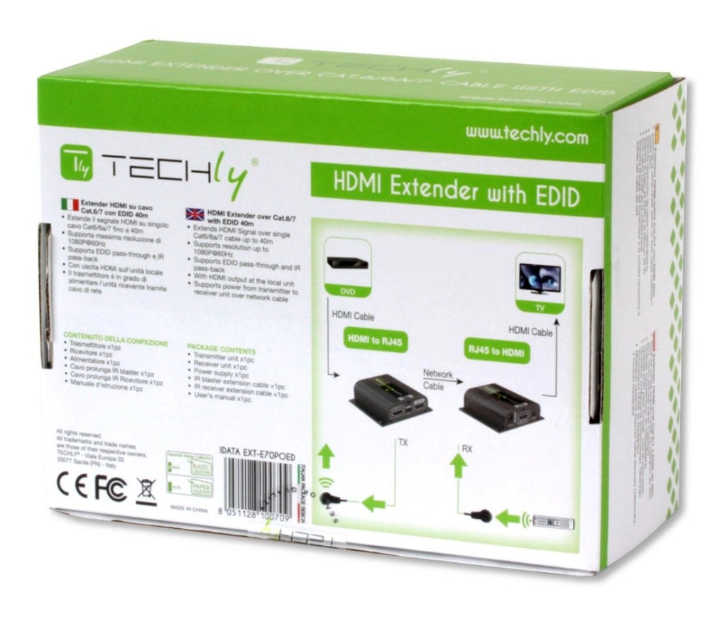 Amplificatore Extender HDMI Full HD 3D POE su cavo Cat.6/6A/7 40m con EDID ed IR