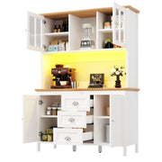 Credenza Alta da Cucina con 4 Ante 3 Cassetti 1 Vano Aperto e LED per Cucina in MDF 120 x 40 x 179 cm Bianco