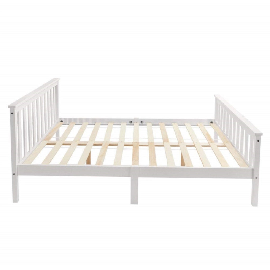 Letto matrimoniale 140 x 200 cm in legno massello di pino, struttura con doghe, bianco