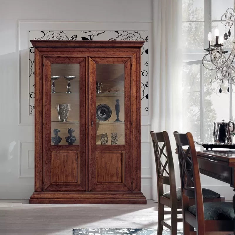 Vetrina classica 2 porte legno noce bassano 154x50x214 - Mobili 2G