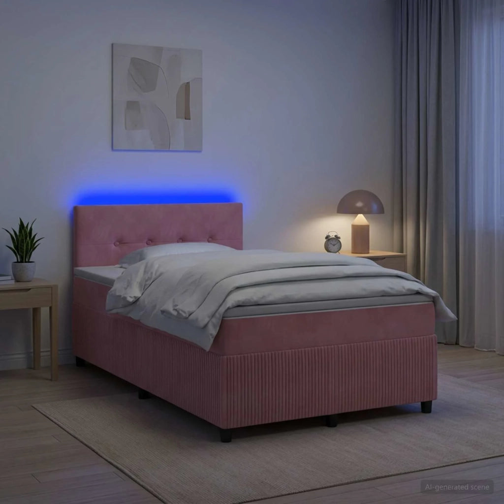 Letto box spring con materasso Rosa 120 x 190 cm Velluto 3453106