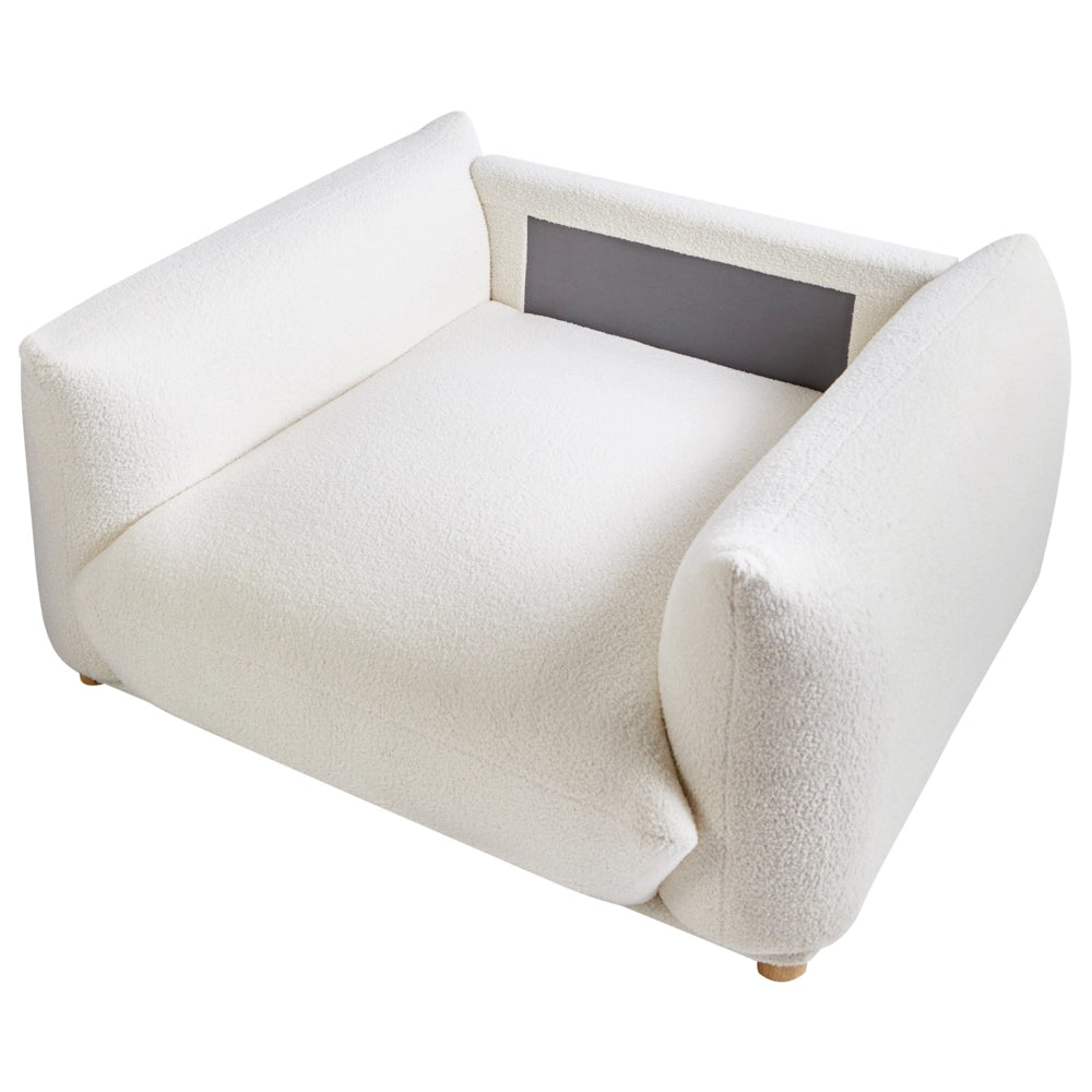 Poltrona Tessuto bouclè bianco sporco Gambe di legno morbide Stile moderno arredamento scandinavo