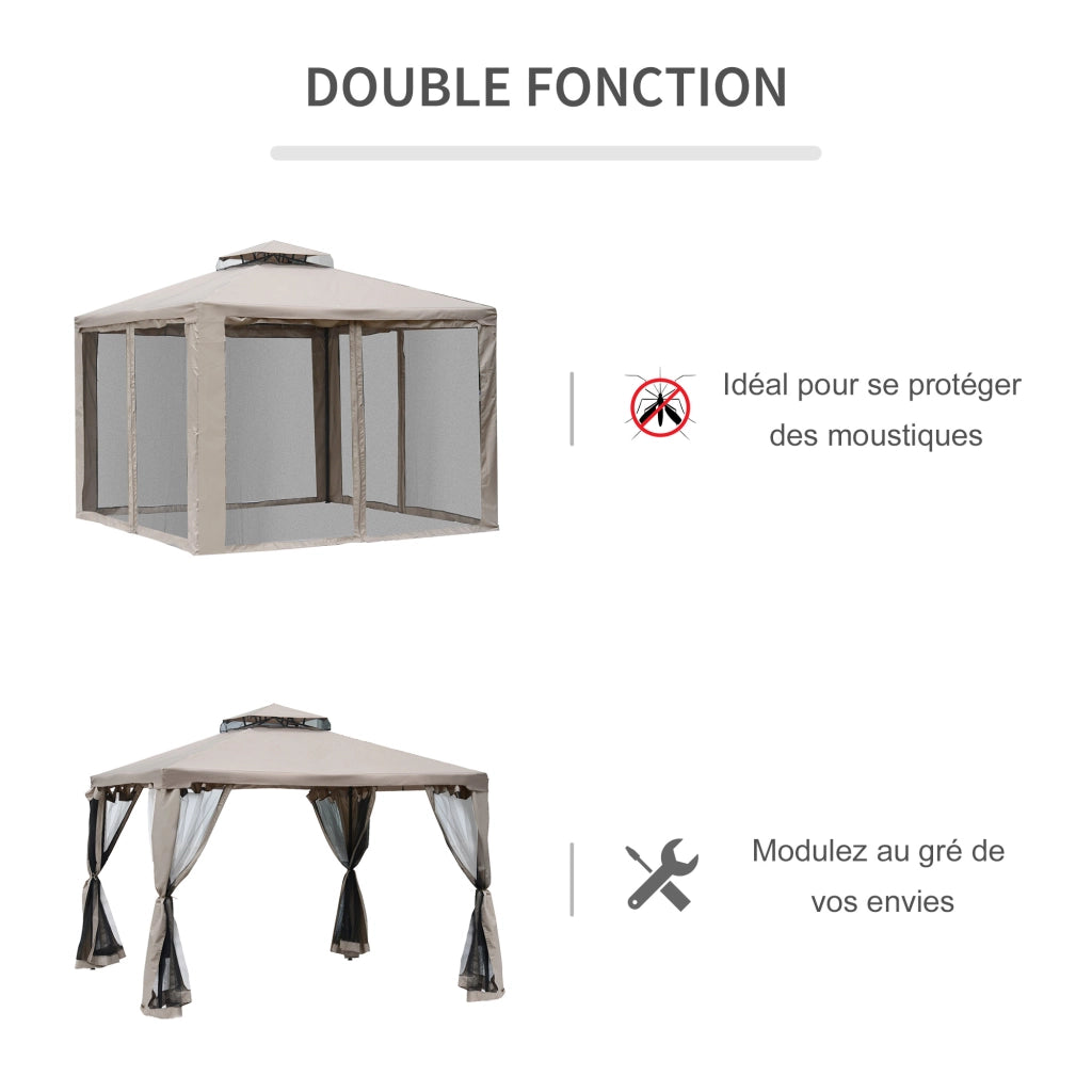 Gazebo da giardino 3x3 ¨C zephmum ¨C grigio impermeabile con zanzariere