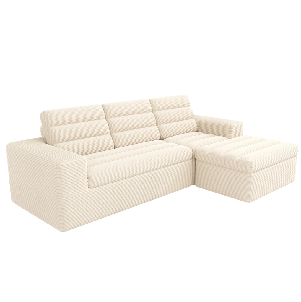 Sofa modulare angolare a L 253 x 161 x 89 cm in corduroy beige
