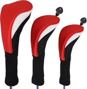 Set di copricapo a tre pezzi per mazze da golf, set di copricapo in acciaio per mazze da golf con etichetta sostituibile per mazze in legno - Rosso e bianco